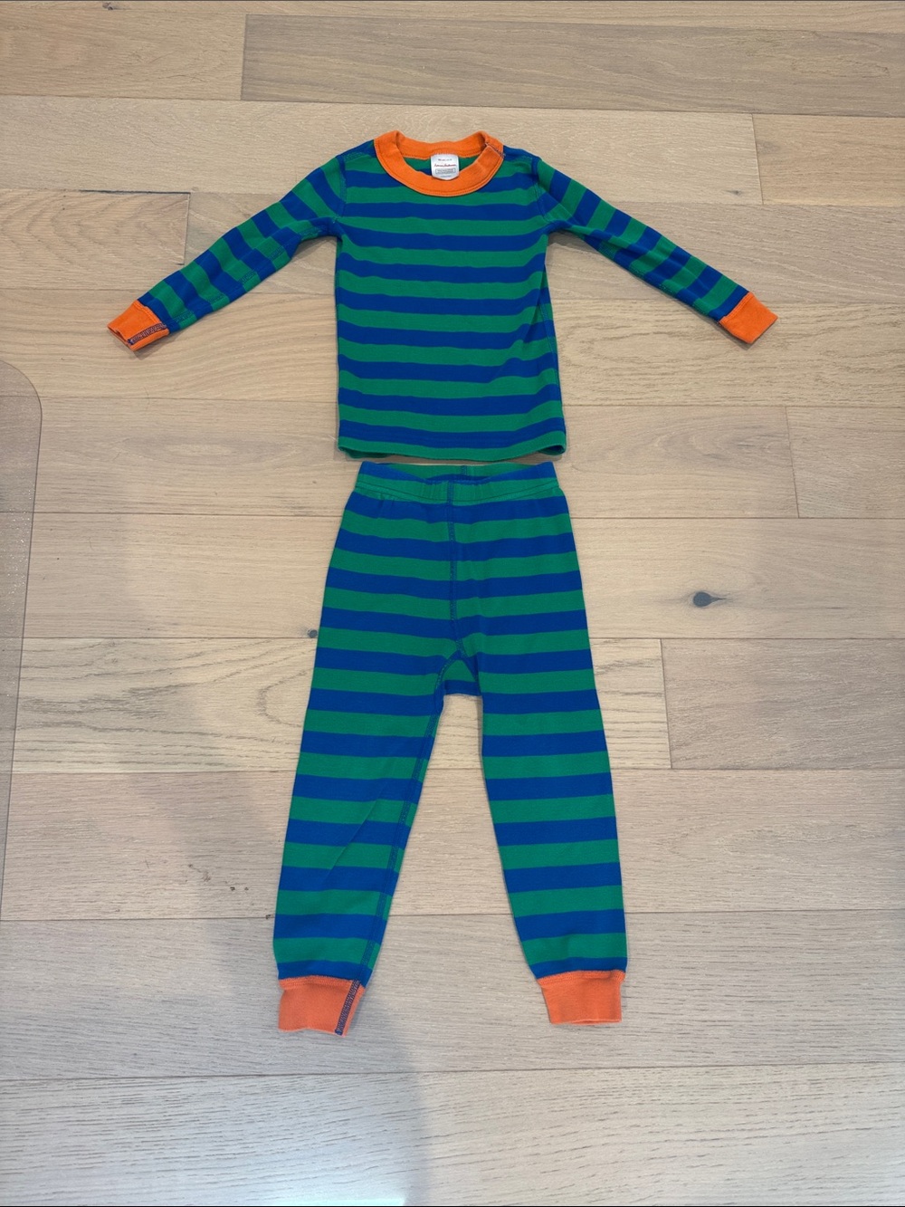 Hanna Andersson Green & Blue Striped Pajama Set with Orange Trim